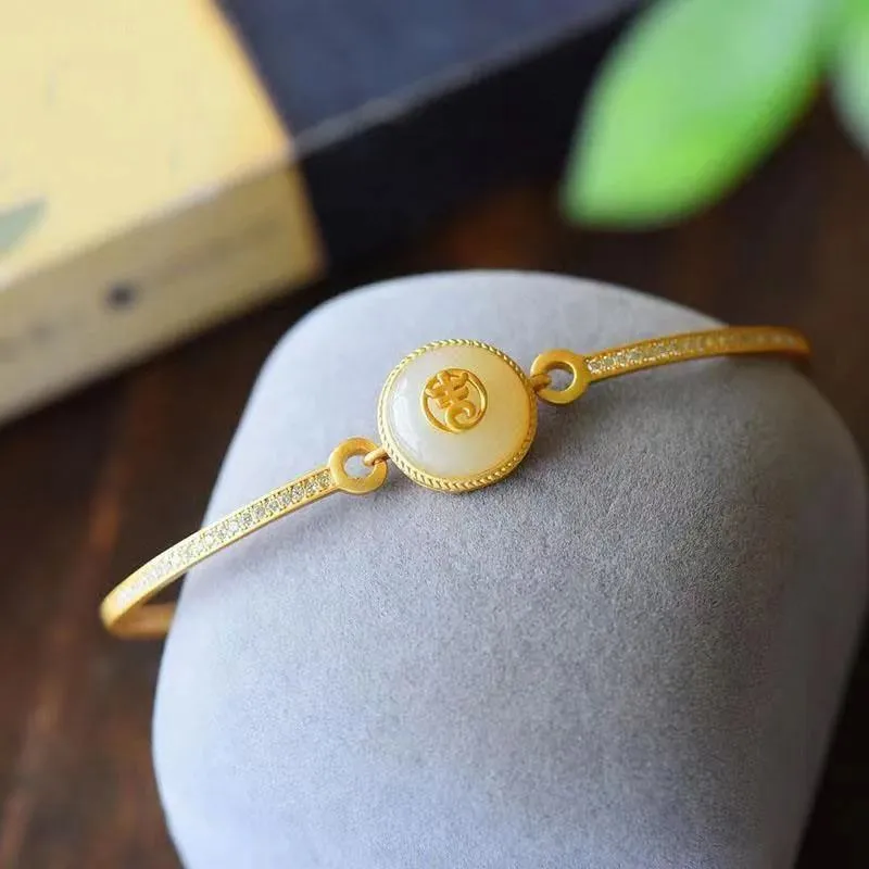 Bangle Ruyi Natural White Stone Ancient Method Personalized Bracelet_voghion.com