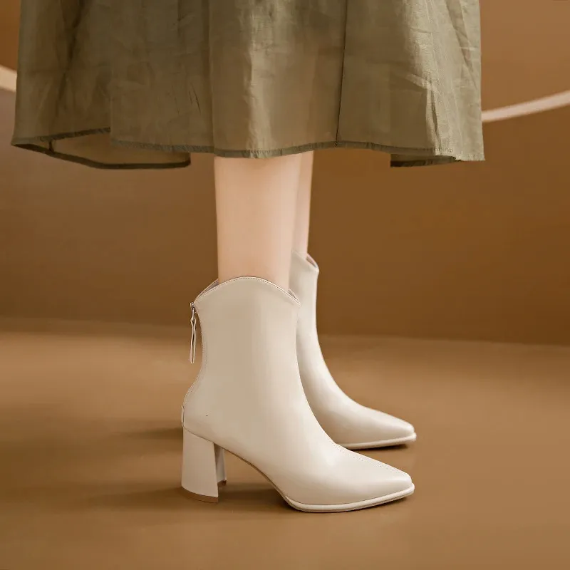 Scarpe invernali da donna con punta a punta, con cerniera, con tacco alto, stivali moderni, per l'esterno, tutti i giorni, in tinta unita, con tubo corto_voghion.com