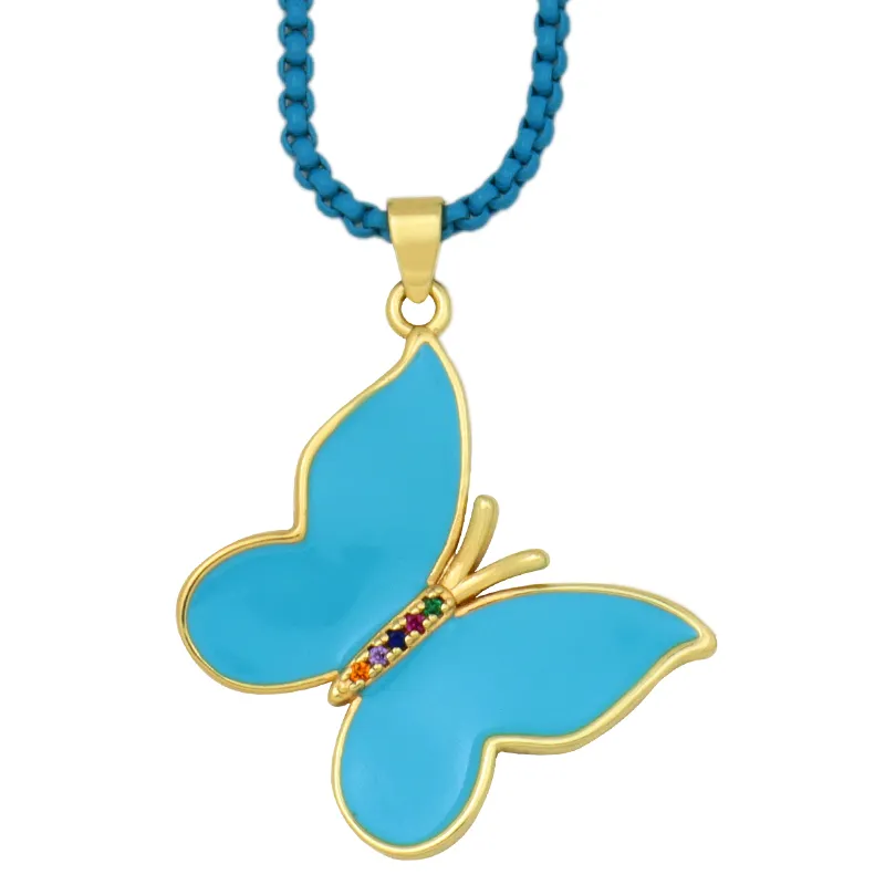 Collane con ciondolo a forma di farfalla multicolore, collana smaltata per donna e ragazza, girocollo a catena sottile, dolce gioiello di tendenza a forma di insetto._voghion.com