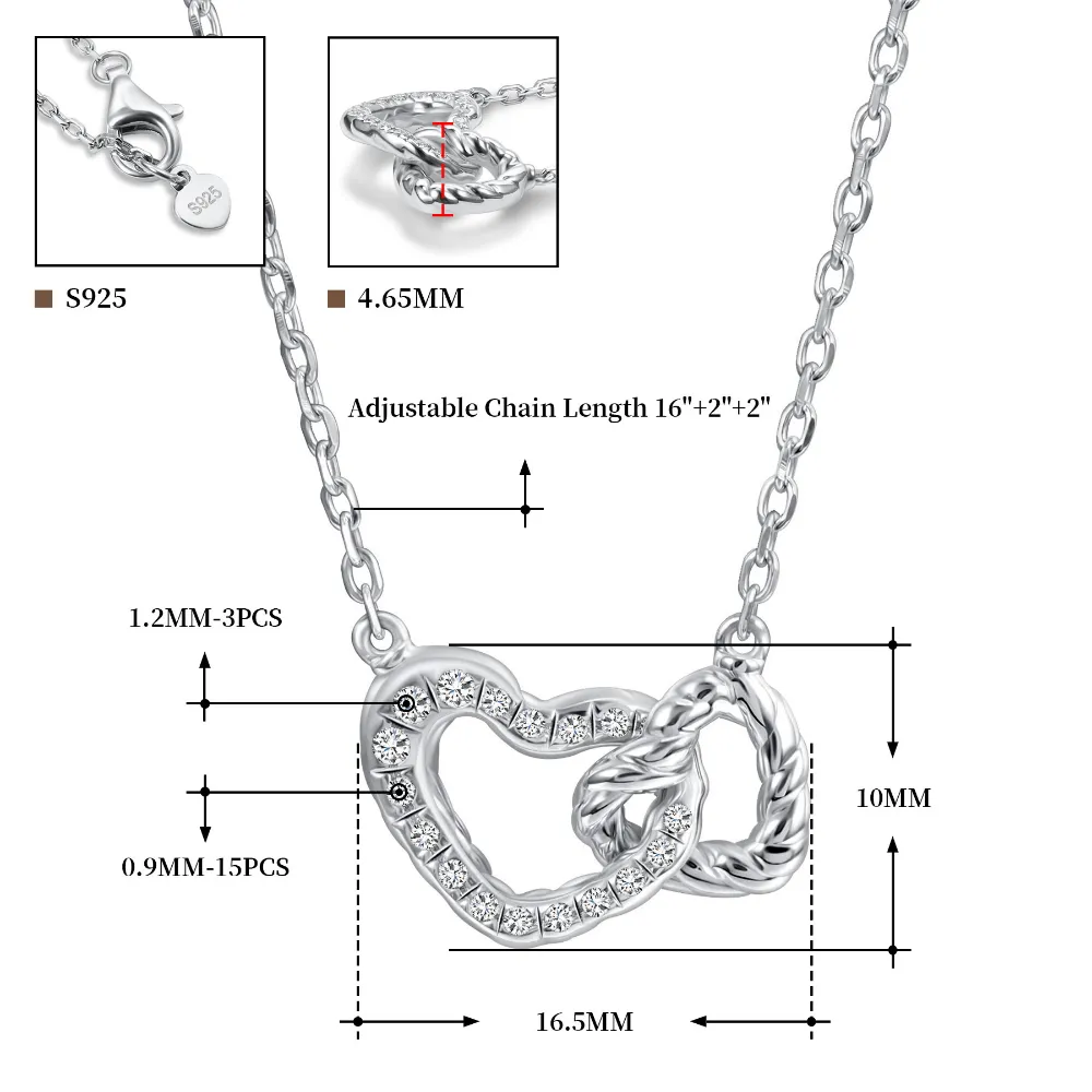 Moissanite Heart Necklace Sterling Silver Adjustable Pendant_voghion.com