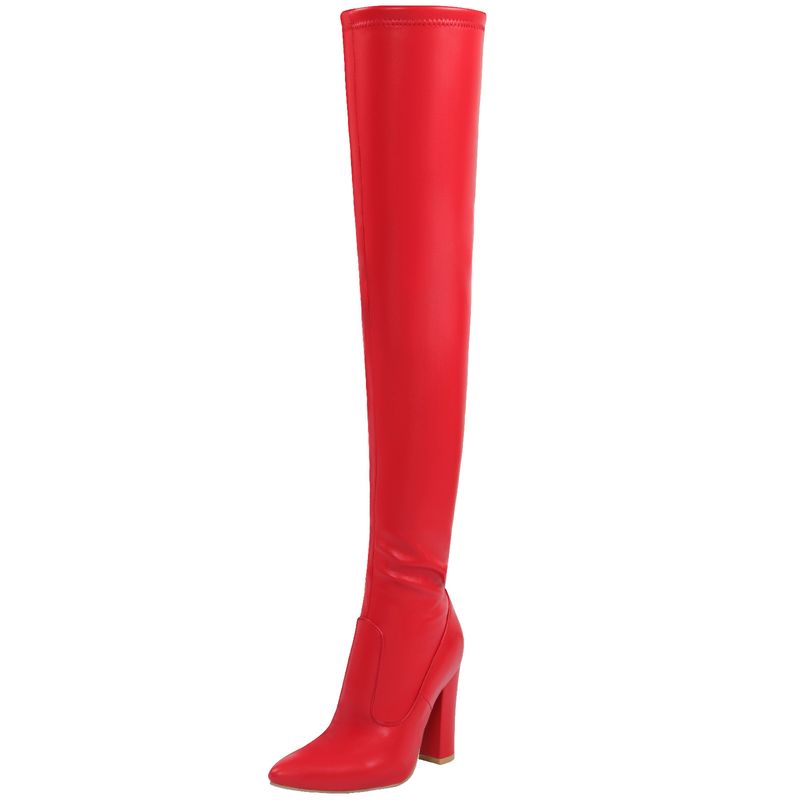 Sexy einfarweg spitz déck Héichhieler iwwer de Knéi elastesch grouss Liederstiefelen_voghion.com