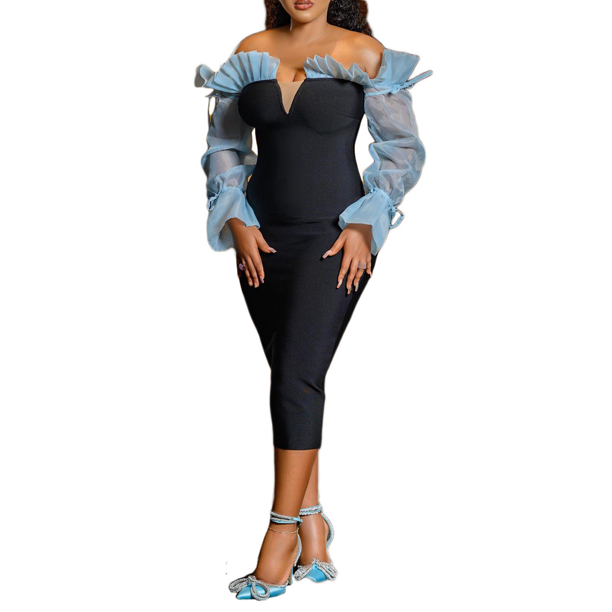 Damenbekleidung Rüschen One-Shoulder-Kleid Nackte Brust High-End Langer Rock Kreatives Design_voghion.com