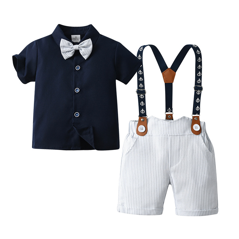 Mother&Kids Jongenskleding Herenoverall Driedelig kinderpak Babyzomer jongenszomerpak met korte mouwen_voghion.com