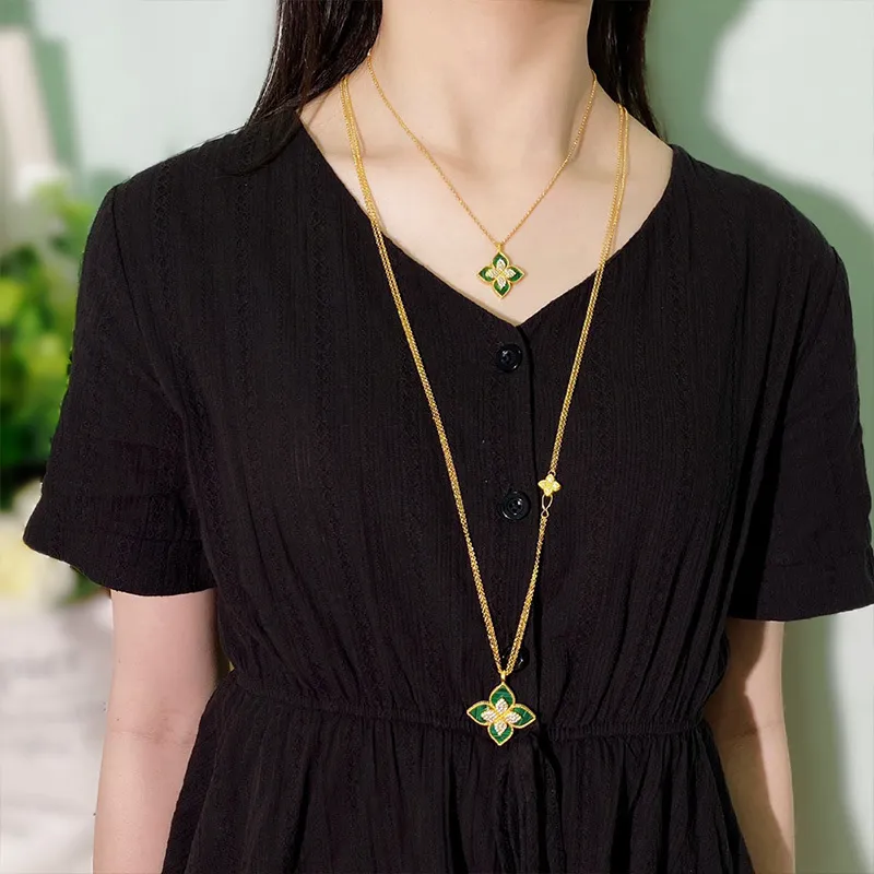 marchio clover designer collane con ciondolo per donna oro argento dolce 4 foglie fiore doppia fila elegante collana maglione_voghion.com
