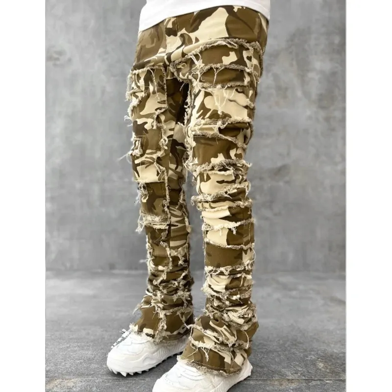 E15E Herren Stacked Jeans Fit Zerrissene Destroyed Gerade Jeanshose Vintage Hip Hop Hose Streetwear 240415_voghion.com