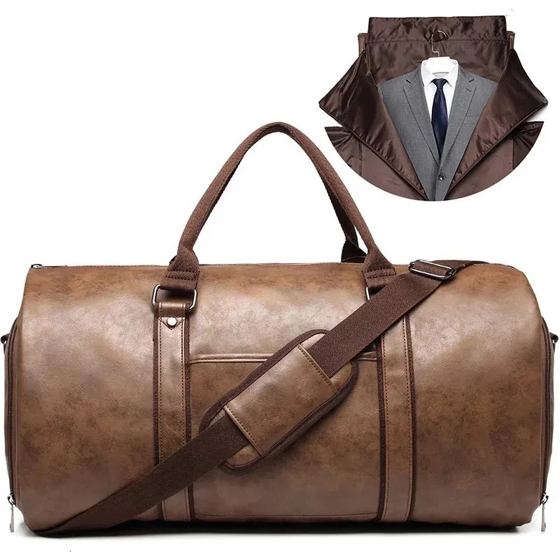 Foldable Suit Garment Shoulder Bag PU Leather Large Capacity Travel Lage Business Handbags Convertible tote Women Men_voghion.com