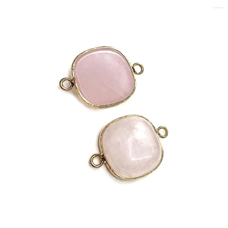 Unhänger Halskette Natursteen Edelsteen Quadrat Vergoldete Roséquarz Verbindung Handgemaachte Bastelen DIY Halskette Bracelet_voghion.com
