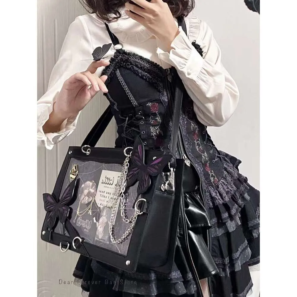 Y2k maze butterfly spider web DIY transparent Italian Lolita Gothic handbag retro fashion shoulder bag street decoration_voghion.com