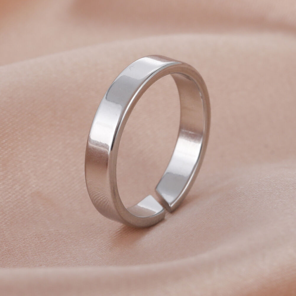 Cooltime Kpop minimaliste couple anneaux en acier inoxydable couleur argent ouvert anneau femmes hommes mode bijoux cadeau de mariage_voghion.com