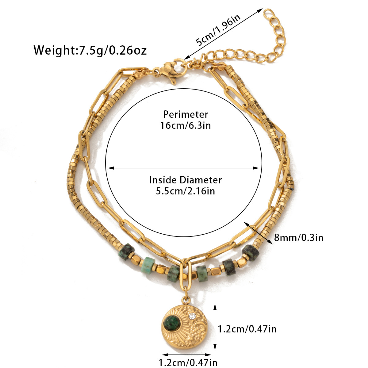 Damenschmuck, doppellagiges Boho-Perlenarmband mit Natursteinen, U-förmige Kette aus Edelstahl für Mode und Büro_voghion.com