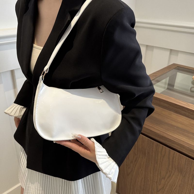 Retro Einfarbig PU Leder Schulter Mode frauen Handtaschen Casual Designer Hobos Unterarm Tasche_voghion.com