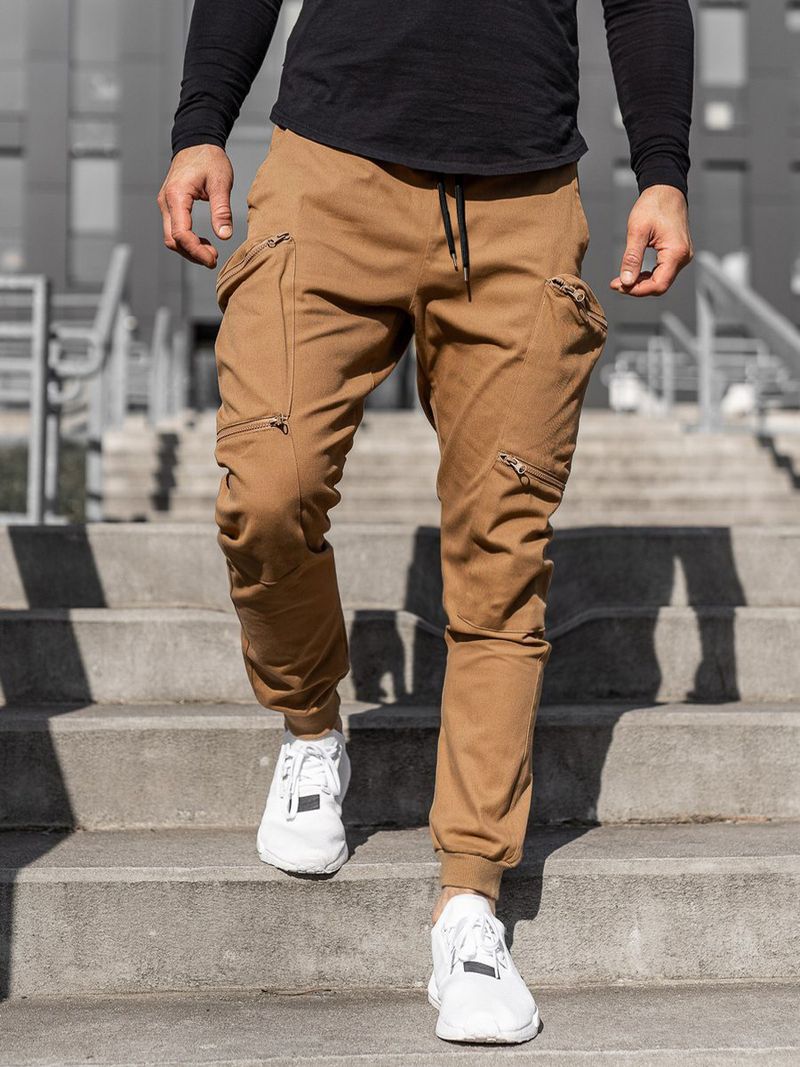 Herrenbekleidung Jogginghose Herrenmode Small Foot Hose Multi-Pocket Cargohose Freizeithose_voghion.com
