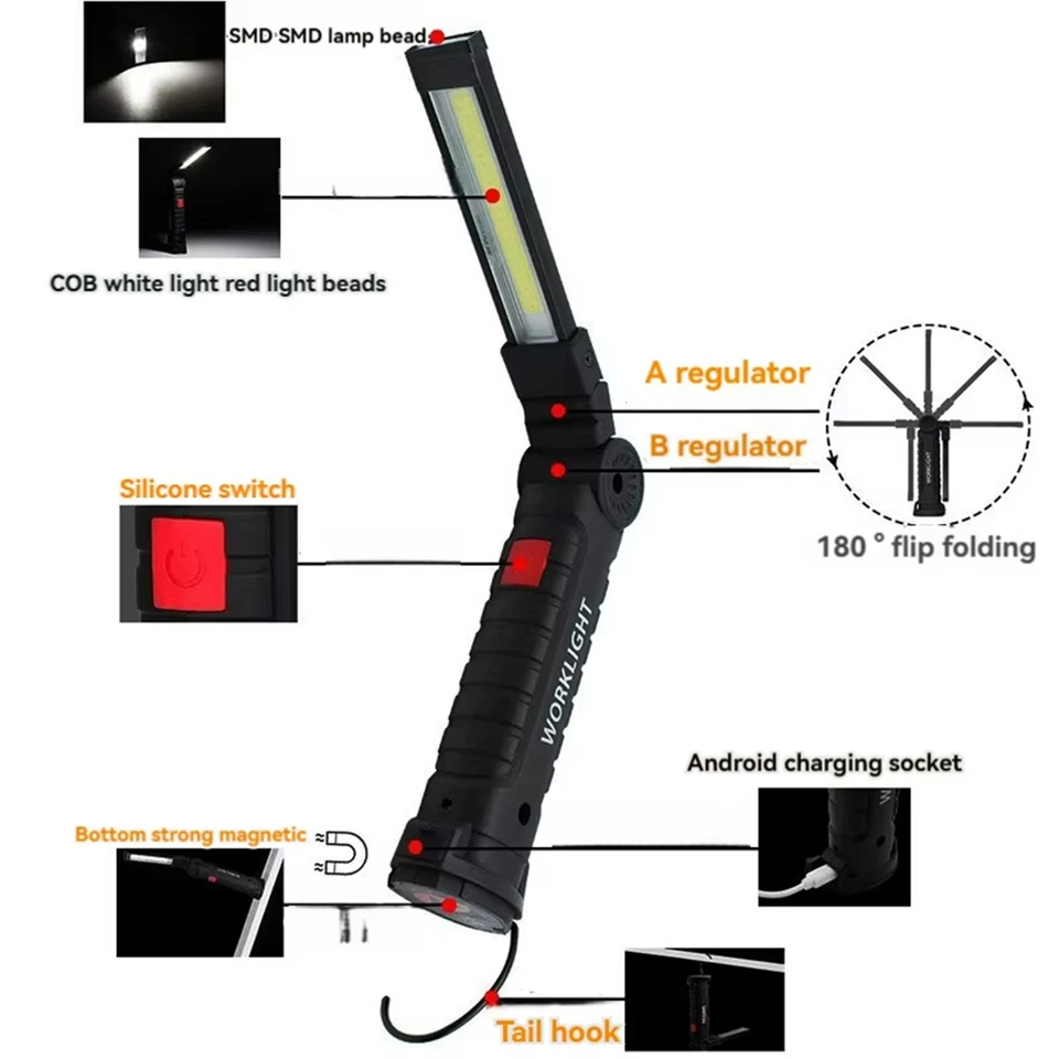 Rechargeable Led Work Light Magnetic Camping Torch With Usb Port_voghion.com