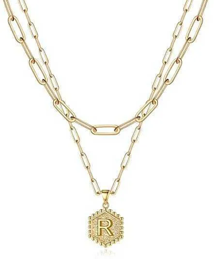 Collane girocollo a strati color oro vintage per semplice collana con ciondolo a 26 lettere regolabile iniziale gioielli da donna_voghion.com