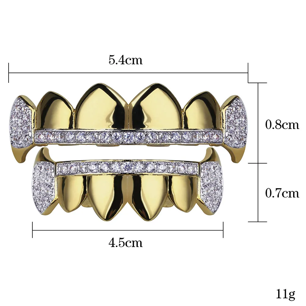Echtes Gold Vampirzähne Fang Grillz Punk Hip Hop CZ Cubic Zirkon Poker Buchstaben Iced Out Dia Grills Zahnspangen Zahnkappe_voghion.com