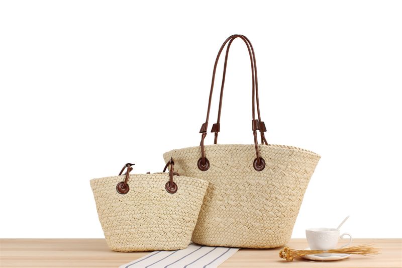 Modische einfache einfarbige Papiertasche im Retro-Stil mit Kontrastfarbe und großem Fassungsvermögen für den Urlaub,_voghion.com