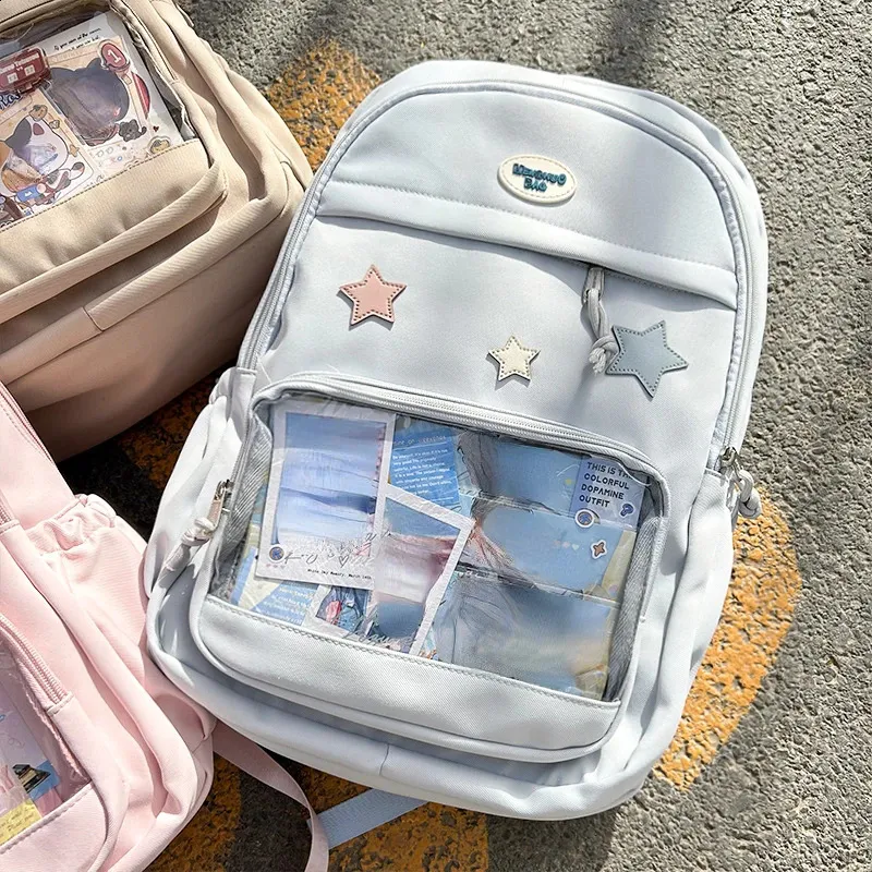 Süße Y2k ästhetische Mode Kawaii Rucksack koreanische Frauen Jk transparente Rucksäcke Vintage Studenten Stern Schulranzen_voghion.com