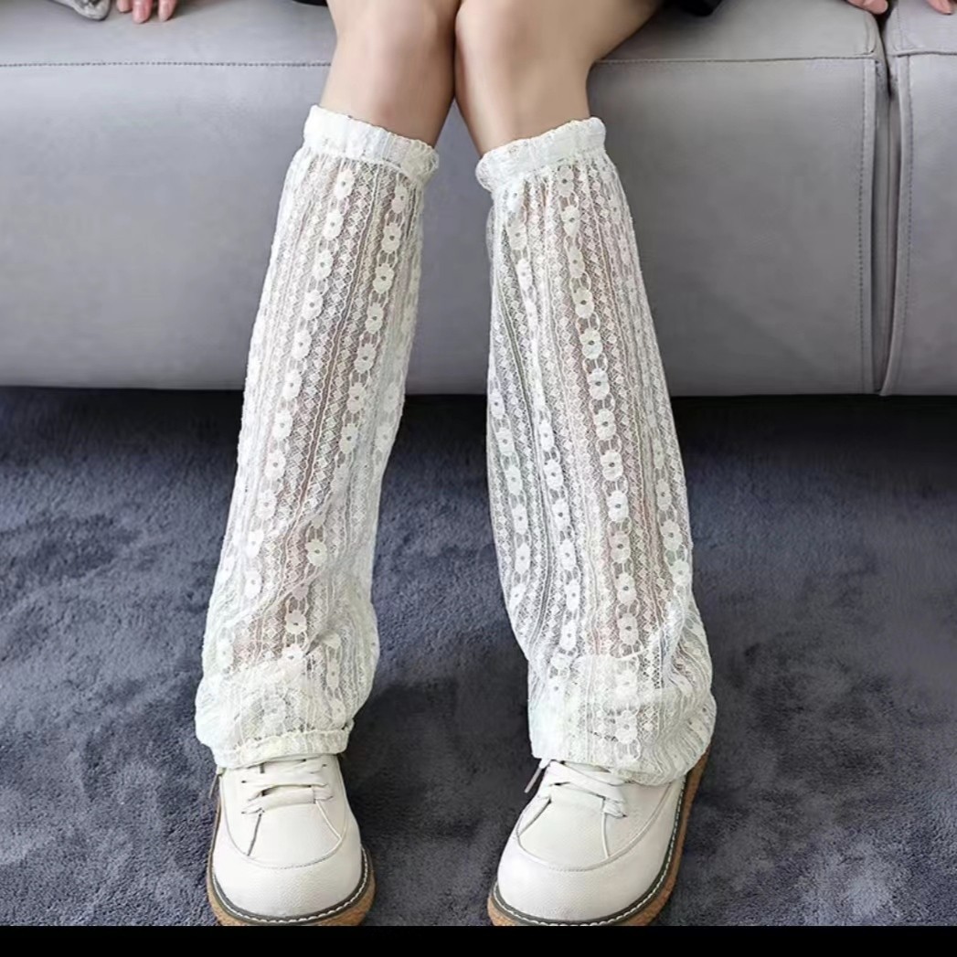 Calzini estivi con protezione solare, neri, sottili e sexy, a gamba larga, in pizzo, da donna, lunghi e traforati_voghion.com