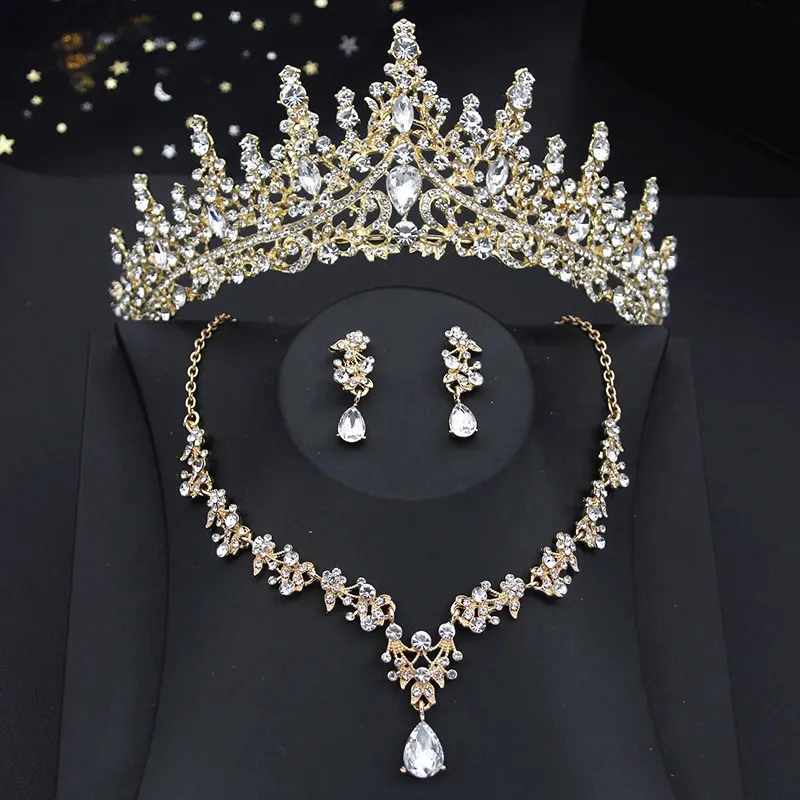 Princess Pink set Women Bridal Crown for Wedding Dress Necklace Dangle Earrings Sets Bride Tiaras Set Jewelry 240315_voghion.com