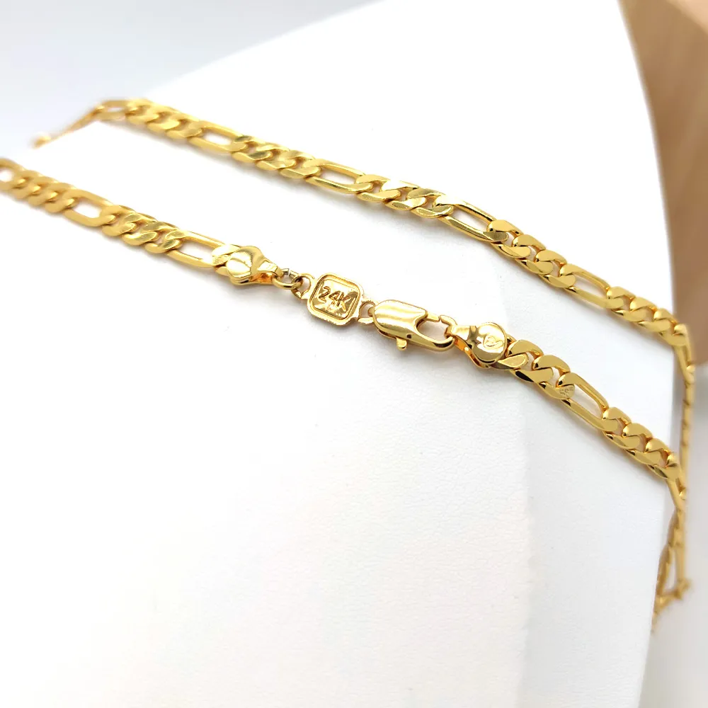 Collane con ciondolo Timbro Oro giallo riempito 6MM Classico Solido Catena Figaro Collana 20" Unisex_voghion.com