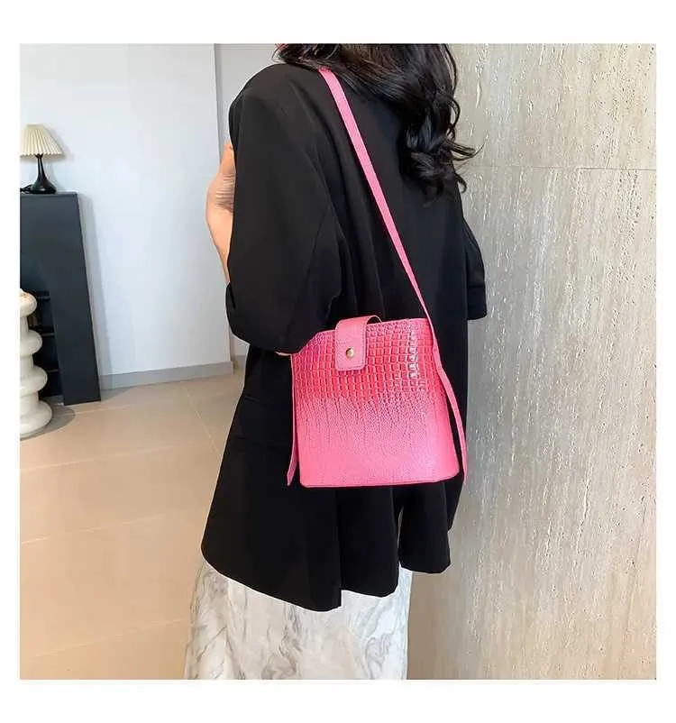 Retro Steinmuster Eimer Handtasche Damen Umhängetasche Schultertasche_voghion.com