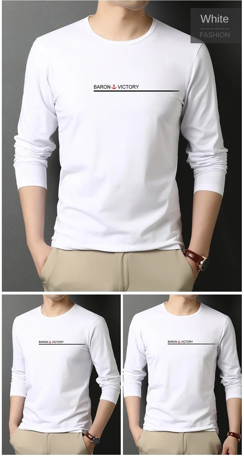 Topkwaliteit 95% katoen Designer Nieuw modemerk T-shirt Heren T-shirt Effen Trendy Lange mouwen Tops Casual Heren_voghion.com