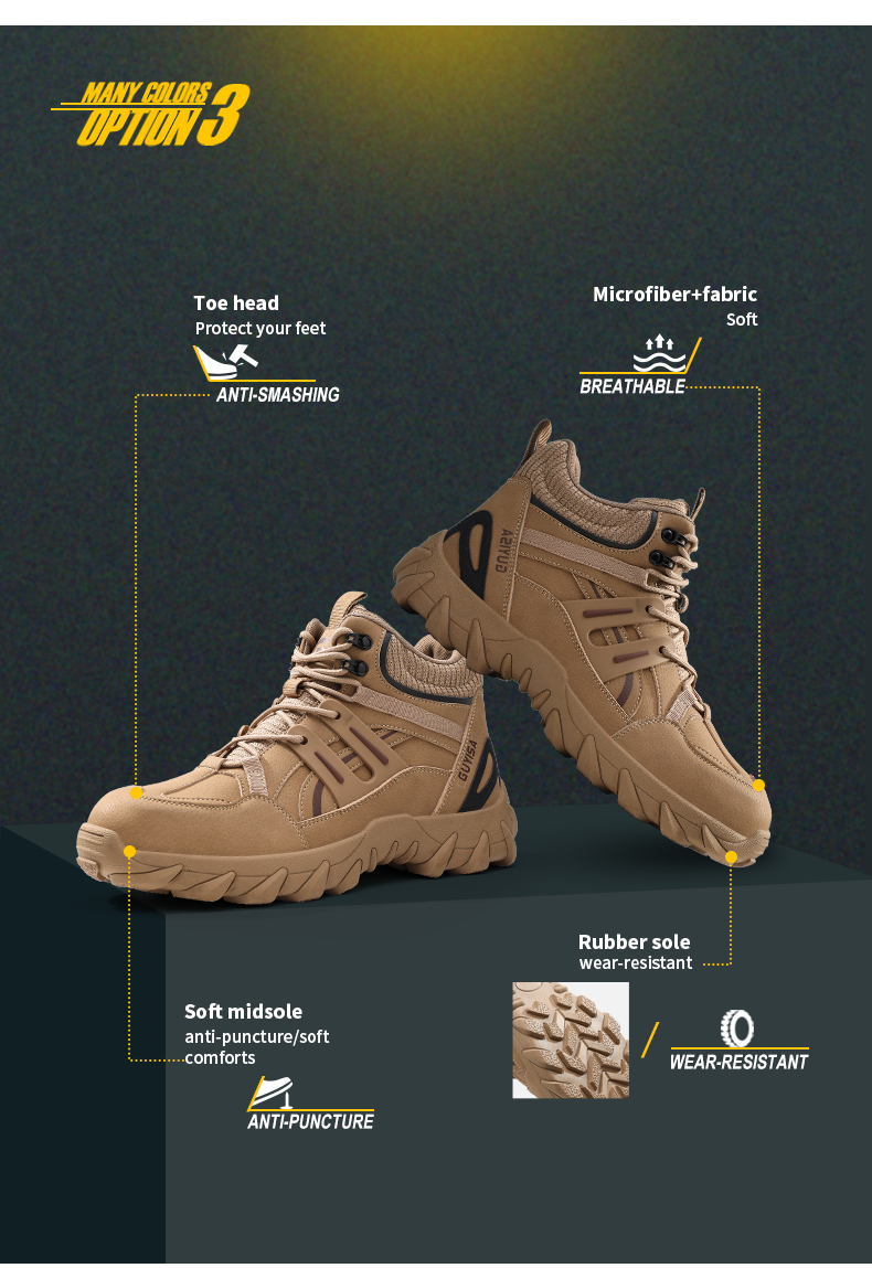 GUYISA Scarpe antinfortunistiche con punta in acciaio, stivali antiurto, antiperforazione, resistenti all'usura 5079 38-45_voghion.com