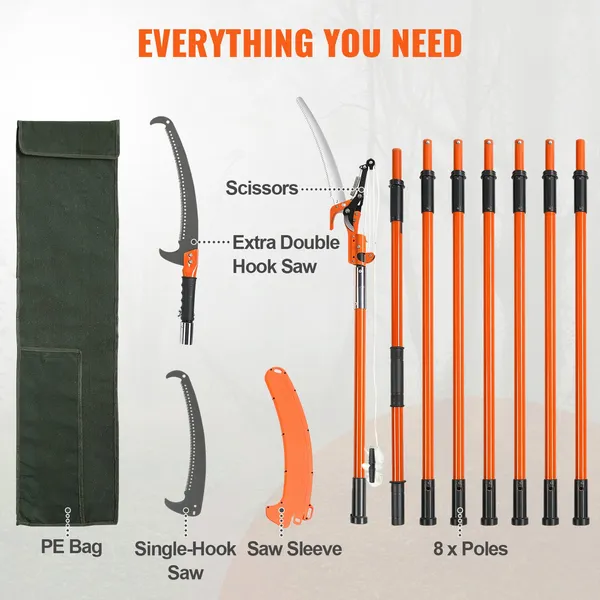 VEVOR Manual Pole Saw, 7.3-27 Ft Extendable Tree Pruner, Sharp Steel Blade And Scissors High Branches Trimming, Branch Trimmer With Lightweight 8 Fi_voghion.com