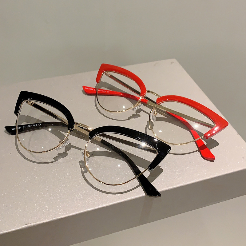 New Retro Cat Eye Metal Anti Blue Light Glasses Frame Internet Famous Same Style Plain Face Fashionable And Personalized Flat Light Mirror_voghion.com