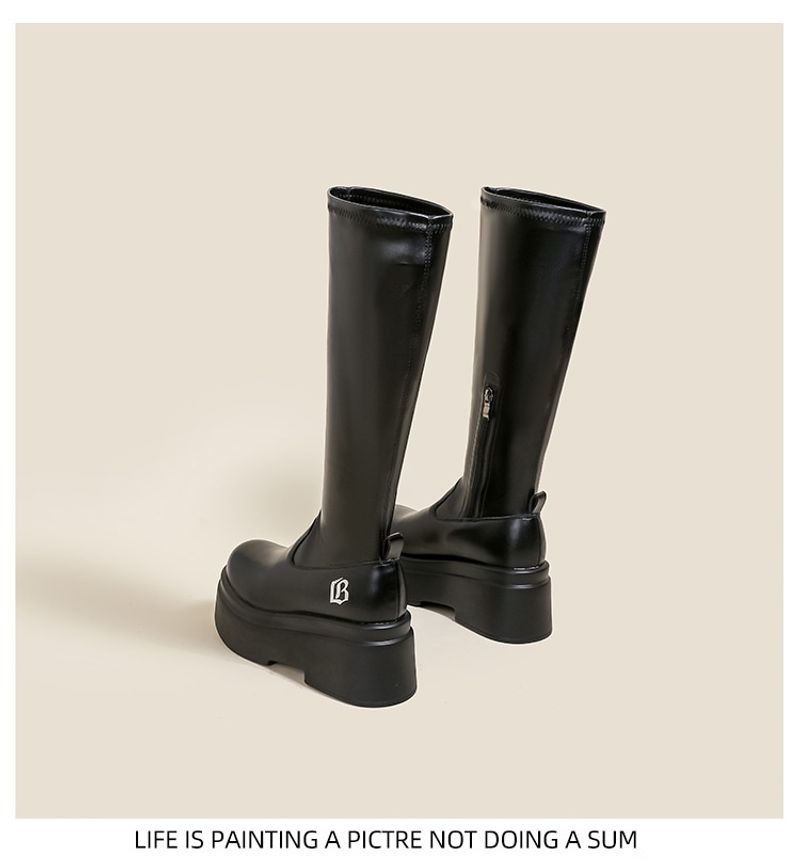 Dikke mm lang voor dames, elastische smalle grote taille hoge buis ridderlaarzen, dikke been oversized dameslaarzen_voghion.com