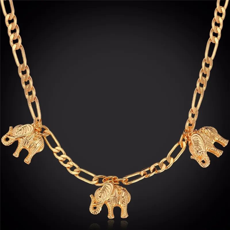 Collier tendance en forme d'éléphant pour femme, bijou tendance, chaîne Figaro, couleur or, breloque, N114_voghion.com