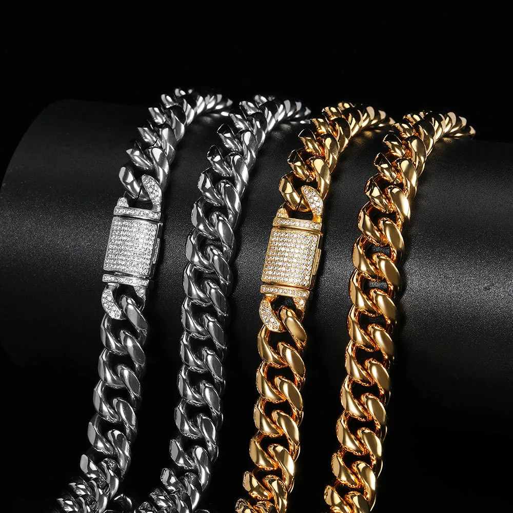 Collier chaîne cubaine pour homme en acier inoxydable doré_voghion.com