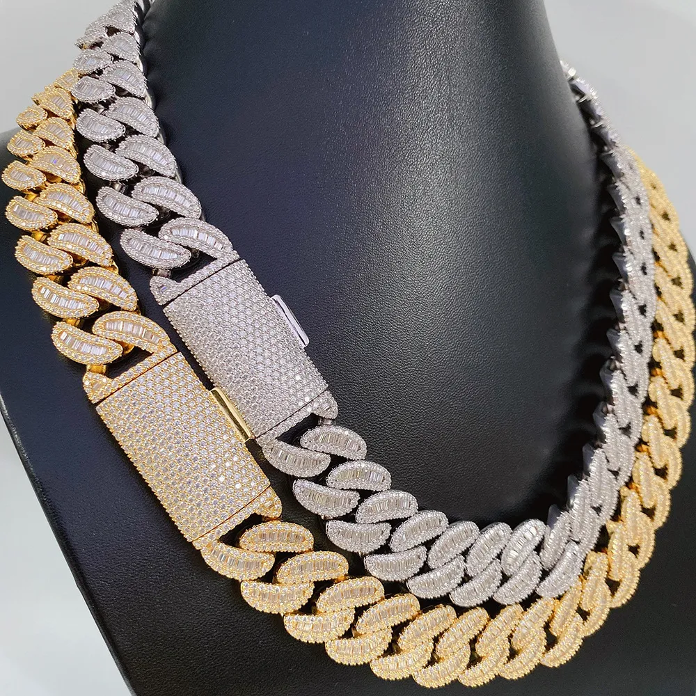 Men's Iced Out Cuban Link Chain Necklace Sterling Silver_voghion.com