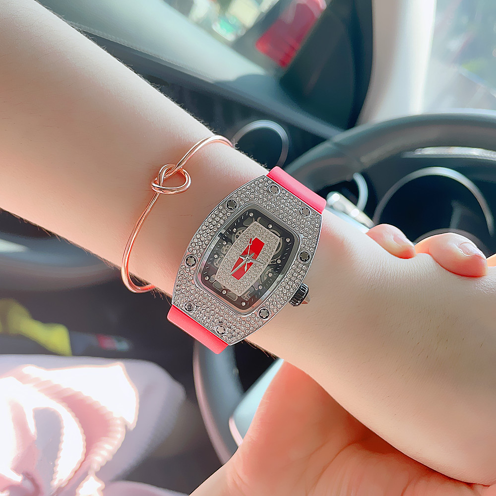 Riicht Moudetrend Nei Damen Wäin Eemer Mikro Nuecht Glühende Voll Diamant Silikonband Waasserdicht Quartz Auer_voghion.com