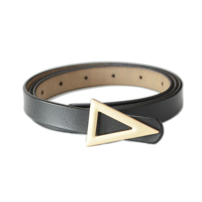 Ceinture polyvalente version coréenne pour femmes, ceinture décorative à boucle triangulaire en cuir de vache véritable, taille fine simple à boucle unique_voghion.com