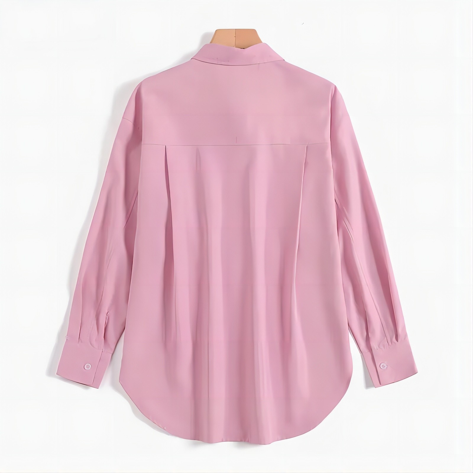 Elegantes Revers Langarmshirt Damen Frühling und Herbst einfarbig Schlitz Saum übergroßes OL Arbeitshemd_voghion.com