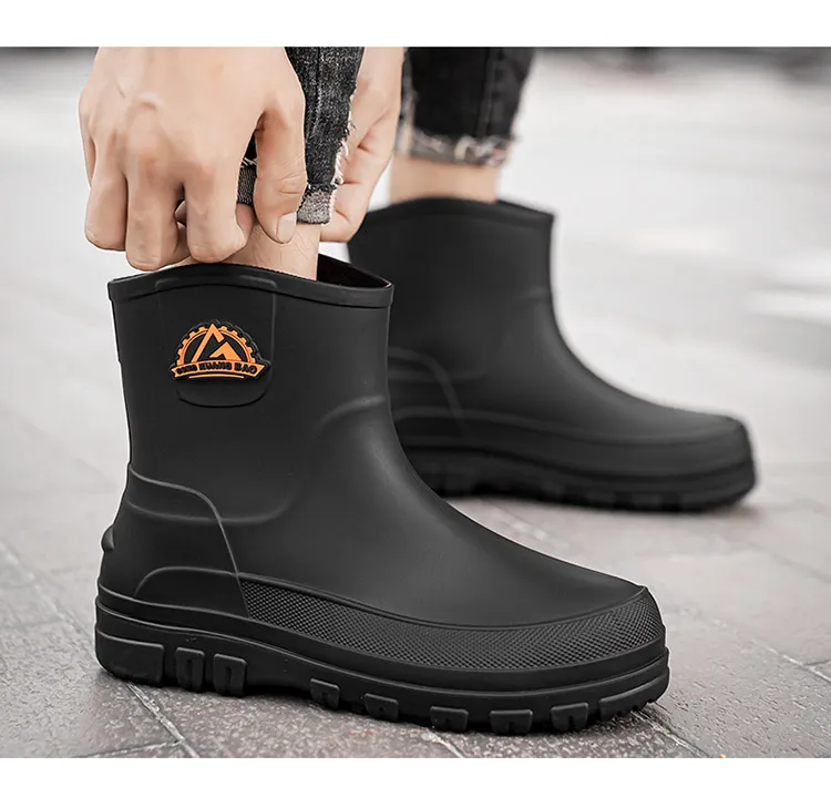Modieuze kokosnoot regenlaarzen Britse stijl vissen water grensoverschrijdende herenschoenen Qidian 398_voghion.com