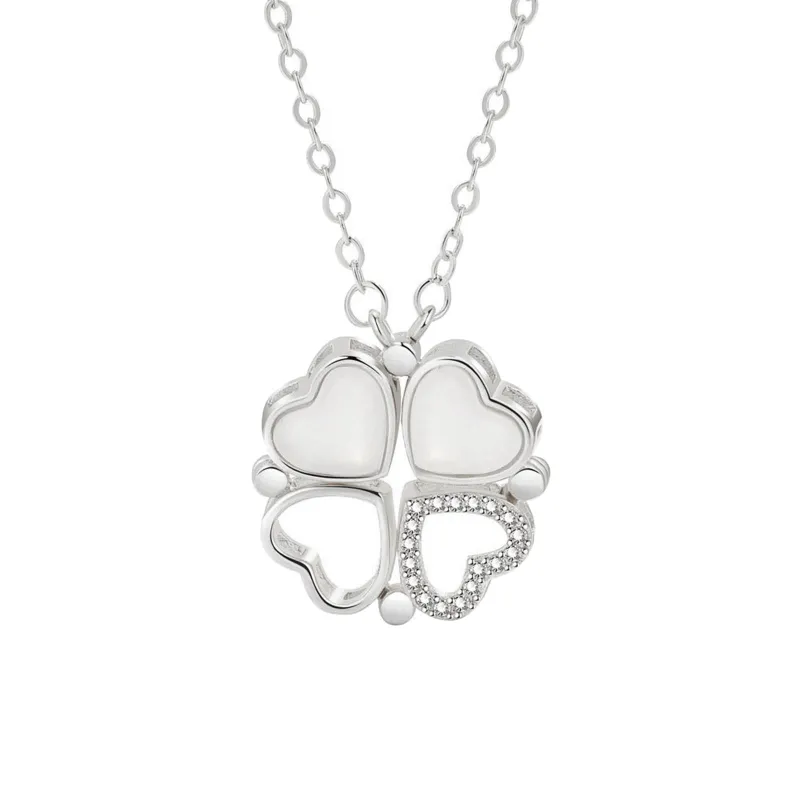 Colliers pendentifs en forme de trèfle à quatre feuilles en forme de cœur en zircone cubique pour femmes, bijoux élégants pour fête et mariage_voghion.com