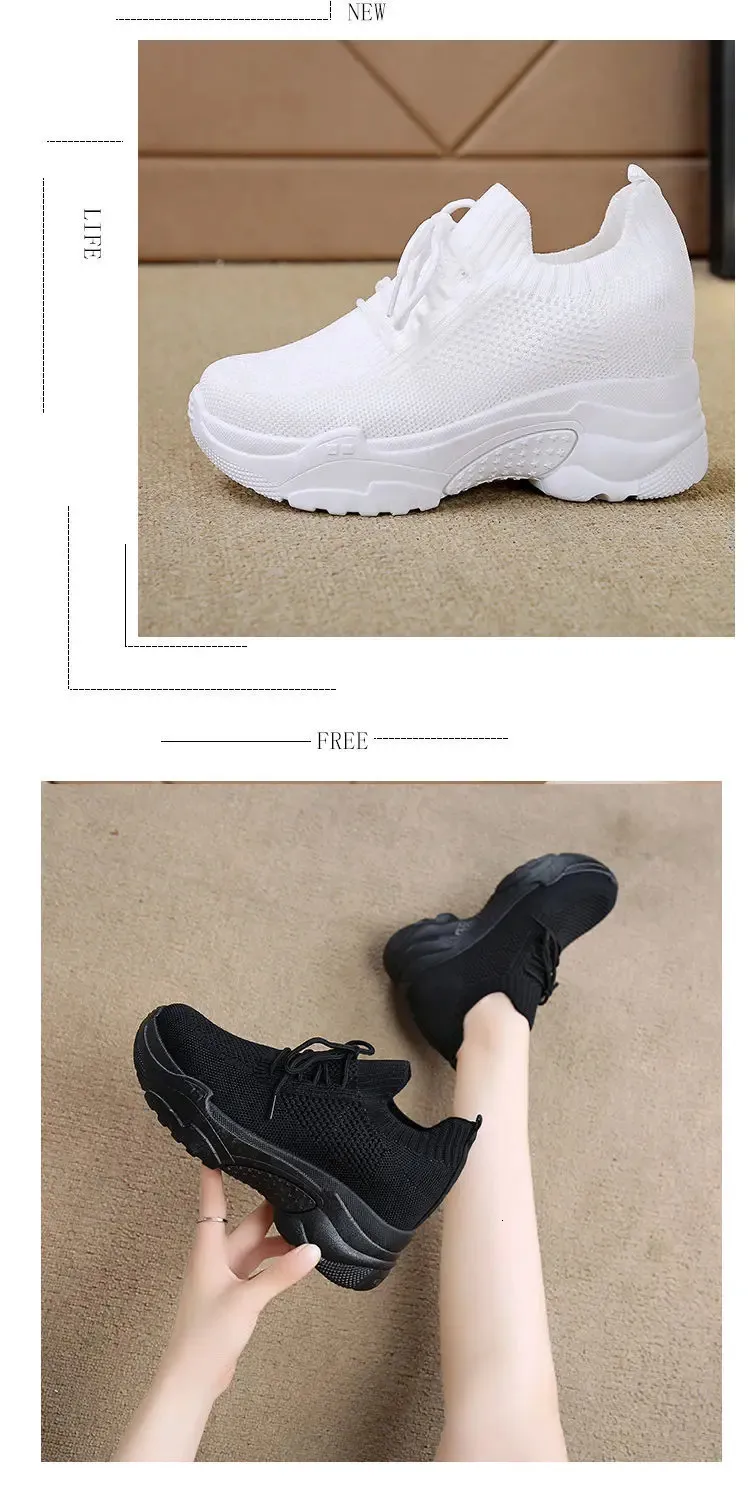Scarpe da ginnastica casual con plateau in rete traspirante con tacco nascosto, bianche, da donna, nuove, con fondo spesso e rotondo_voghion.com