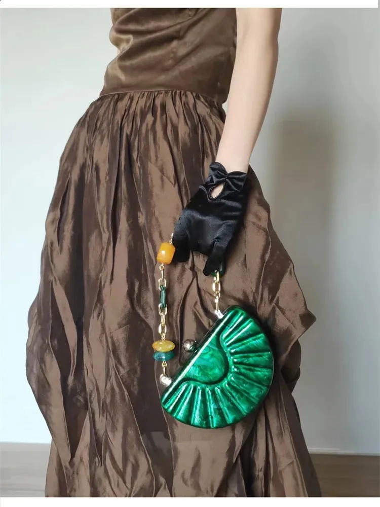 Evening Bag Geometric Half Moon Clutch Purse Forest Green_voghion.com