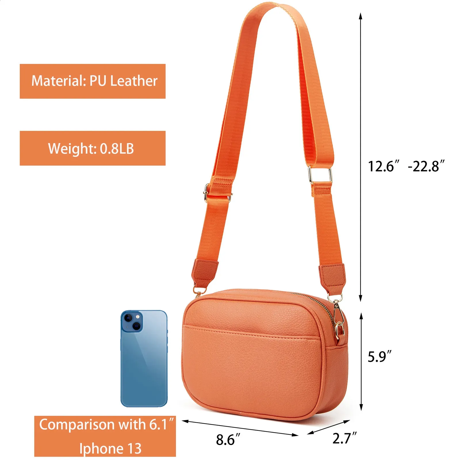 Herald Triple Zip Small Crossbody Bag per donna Square Snaps Camera Side Shoulder Purse Borsa a mano con tracolla larga 240822_voghion.com
