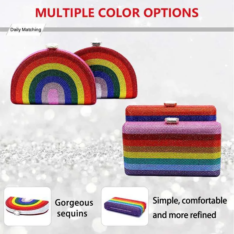 Neuestes Design Damen Rhie Handtasche Hochzeitsbankett Geschenk Kristall mehrfarbig gestreift Regenbogen Dia Abendessen Tasche Y241019_voghion.com
