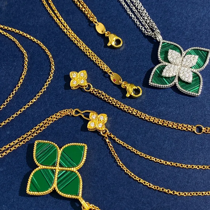 marchio clover designer collane con ciondolo per donna oro argento dolce 4 foglie fiore doppia fila elegante collana maglione_voghion.com