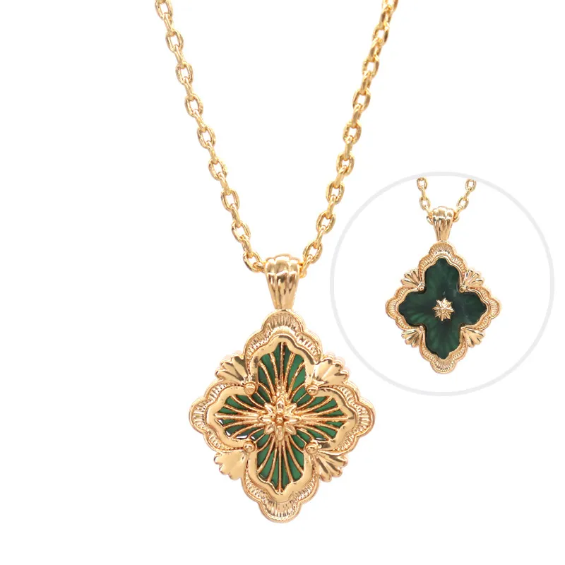 Collane con ciondolo a forma di trifoglio del marchio italiano per le donne, collana girocollo in smalto dorato vintage retrò, a doppio lato, per feste_voghion.com