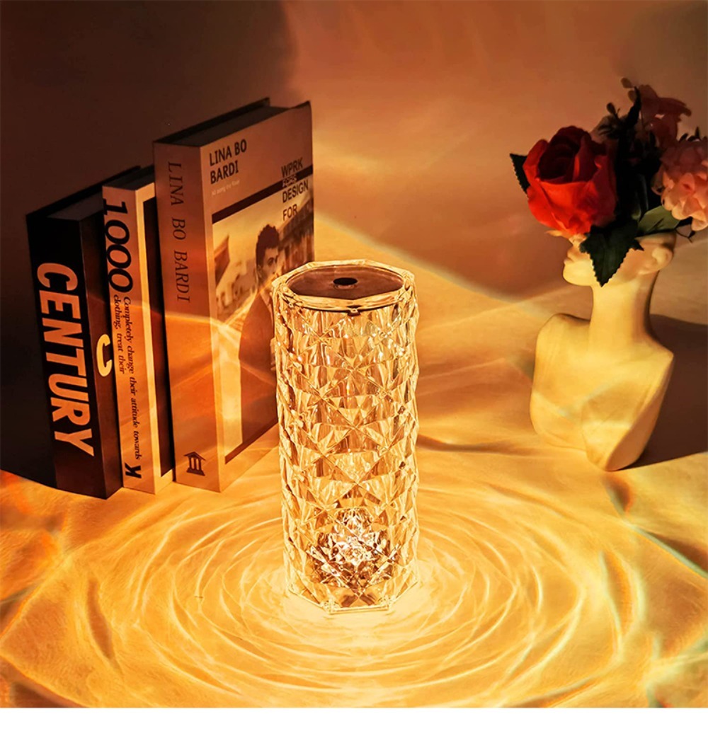 LED Crystal Table Bedroom Atmosphere Lamp Rose Projector USB Touch Night Light Decorative Lights for Room Decor_voghion.com
