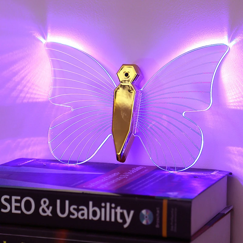Luce notturna a LED 3D a farfalla in acrilico ricaricabile tramite USB, luci colorate per bottiglie di champagne, festa, KTV, bar, club, decorazioni, lampada d'atmosfera_voghion.com