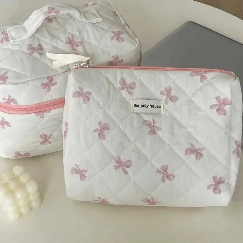 Korea Bow Print Damen Große Kapazität Tragbare Box Verwendet als Reise Toilette Make-Up Lagerung Tasche Y241023_voghion.com