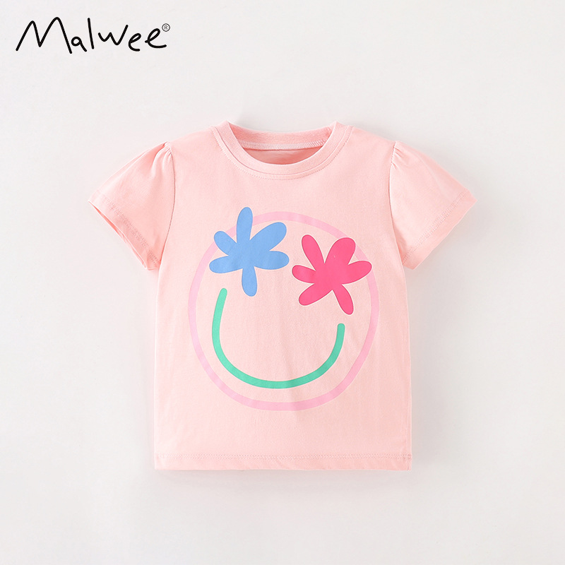 Malwee Sommer-T-Shirt für Mädchen im europäischen und amerikanischen Stil, lässiges Kurzarm-T-Shirt mit Rundhalsausschnitt, bordernaher Passform_voghion.com