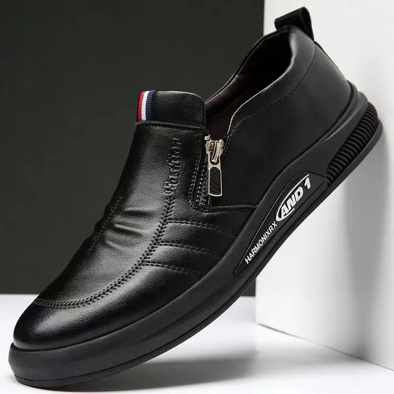 Lässige Lederschuhe für Männer Trend Marke Loafers Herbst ZIP Flat Man S Sneakes Business Bequeme Mokassins Tenis_voghion.com