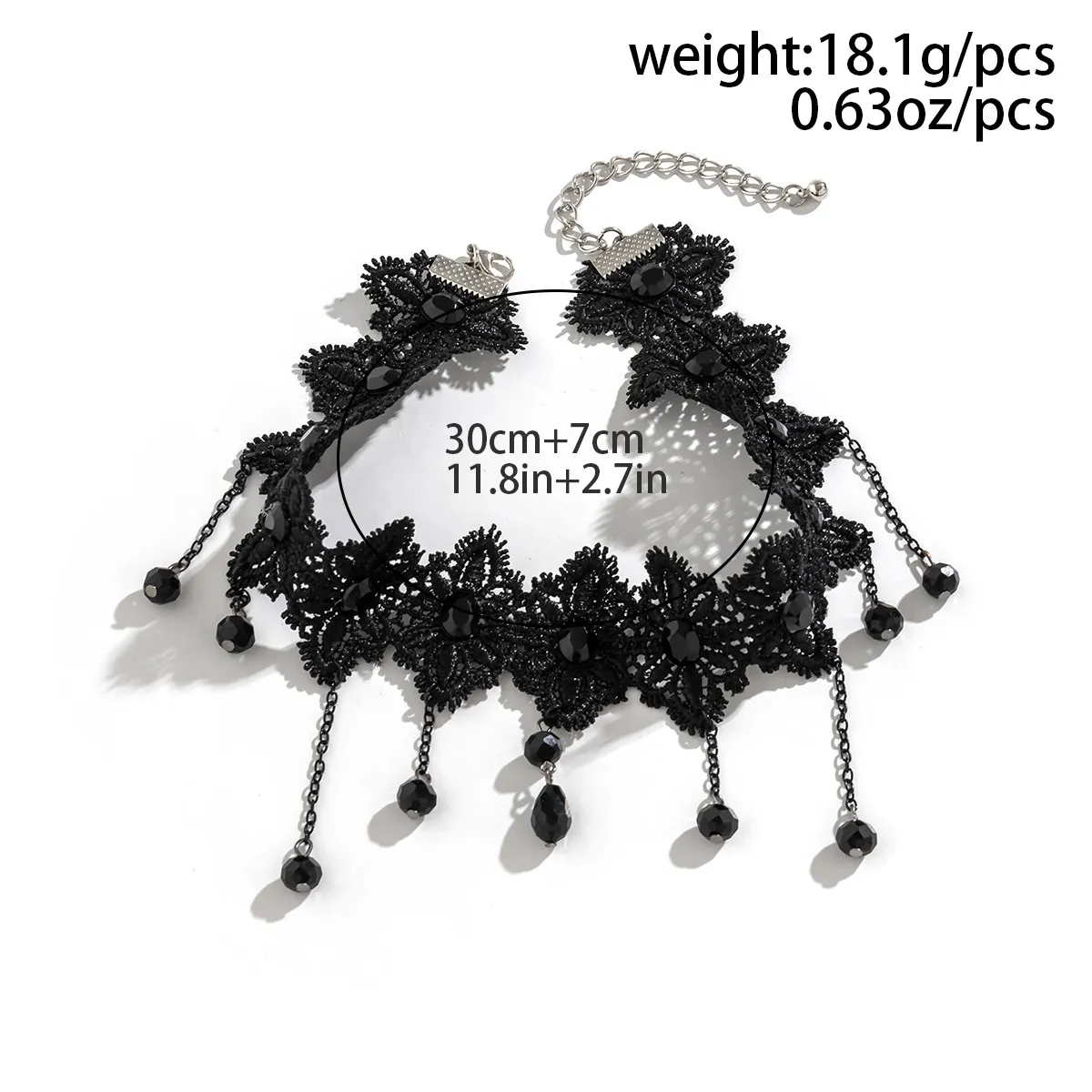 Ketten dunkler Stil Gothic Rose Blumenspitze Choker Halskette für Frauen Schwarz Acryl Tropfen Anhänger Quaste Kragen Lolita_voghion.com
